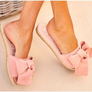 Manebi Hamptons Sandals With Bow in Rose Suede 40 US 10